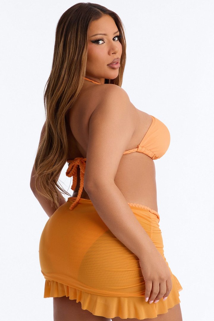 She Sells Seashells 2 Piece Halter Bikini & Ruffle Mini Skirt Sunsuit - Orange