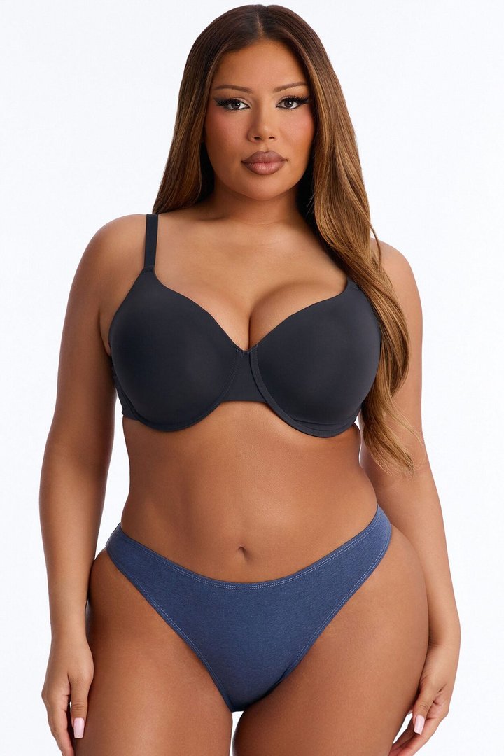 Nova Cotton High Leg Bikini Panty - Heathered Blue