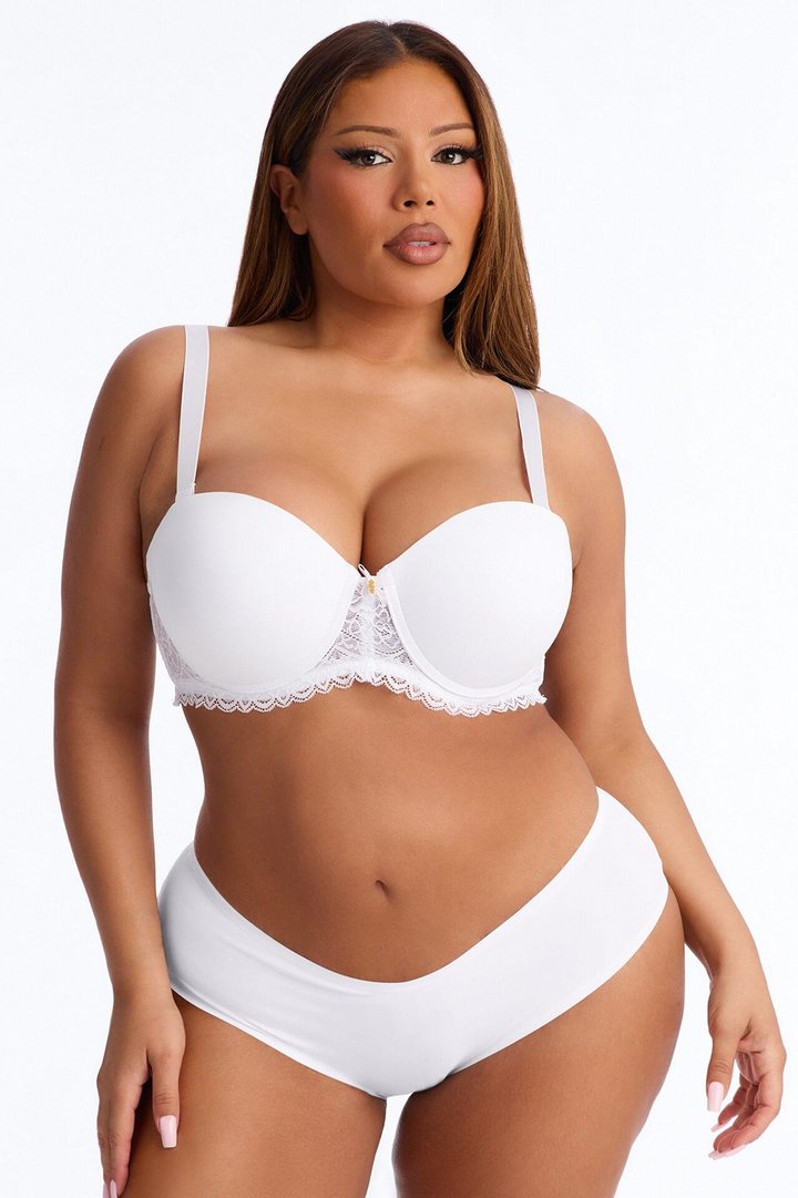 Unable To Stop Micro Cup Lace Strapless Push Up Bra - White