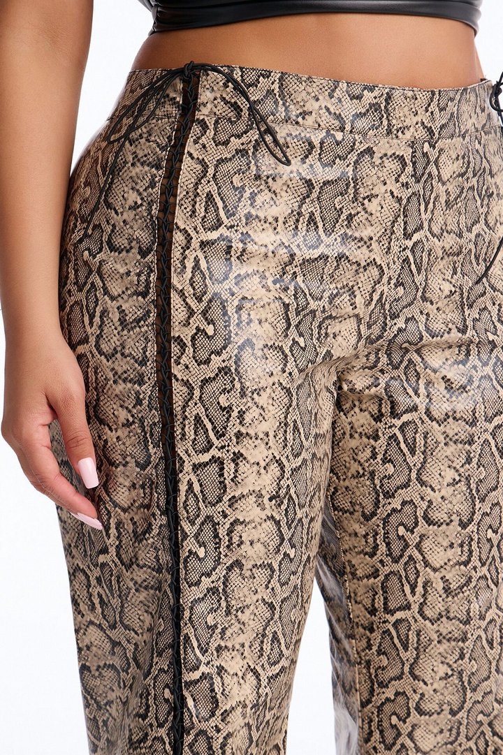 Valley Girl Lace Up Straight Leg Pant - Brown Combo