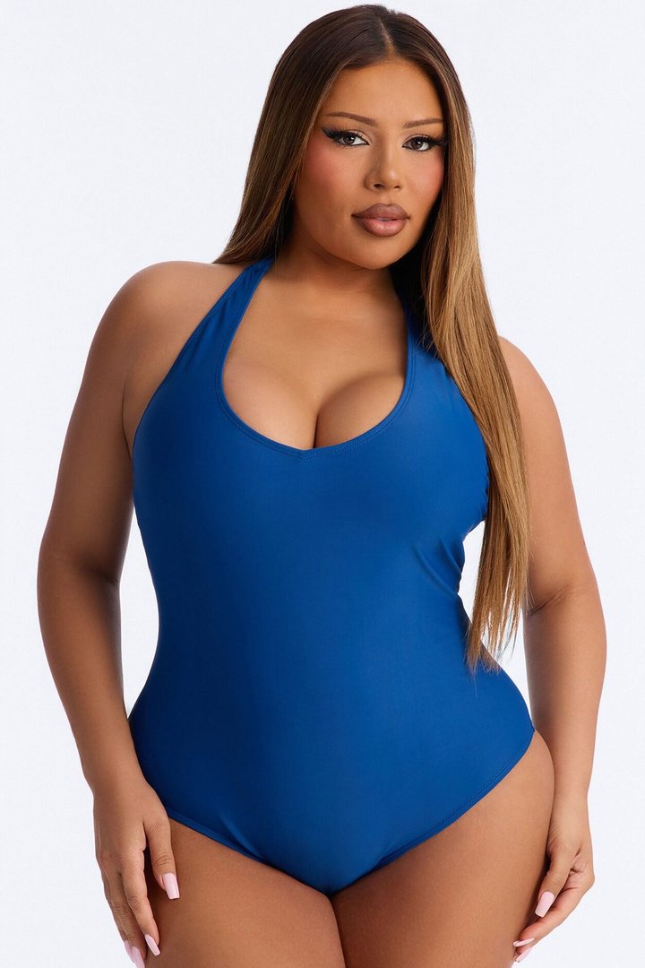 Summer Fling Scoop Neck 1 Piece Swimsuit - Indigo