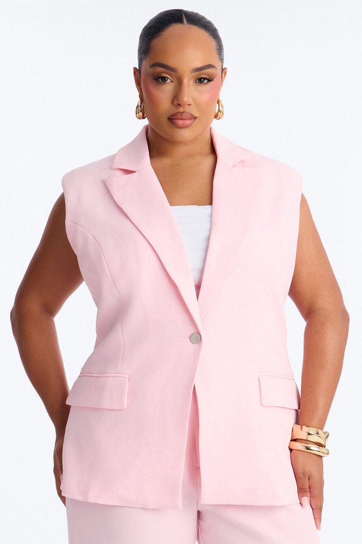 Paloma Linen Vest - Light Pink