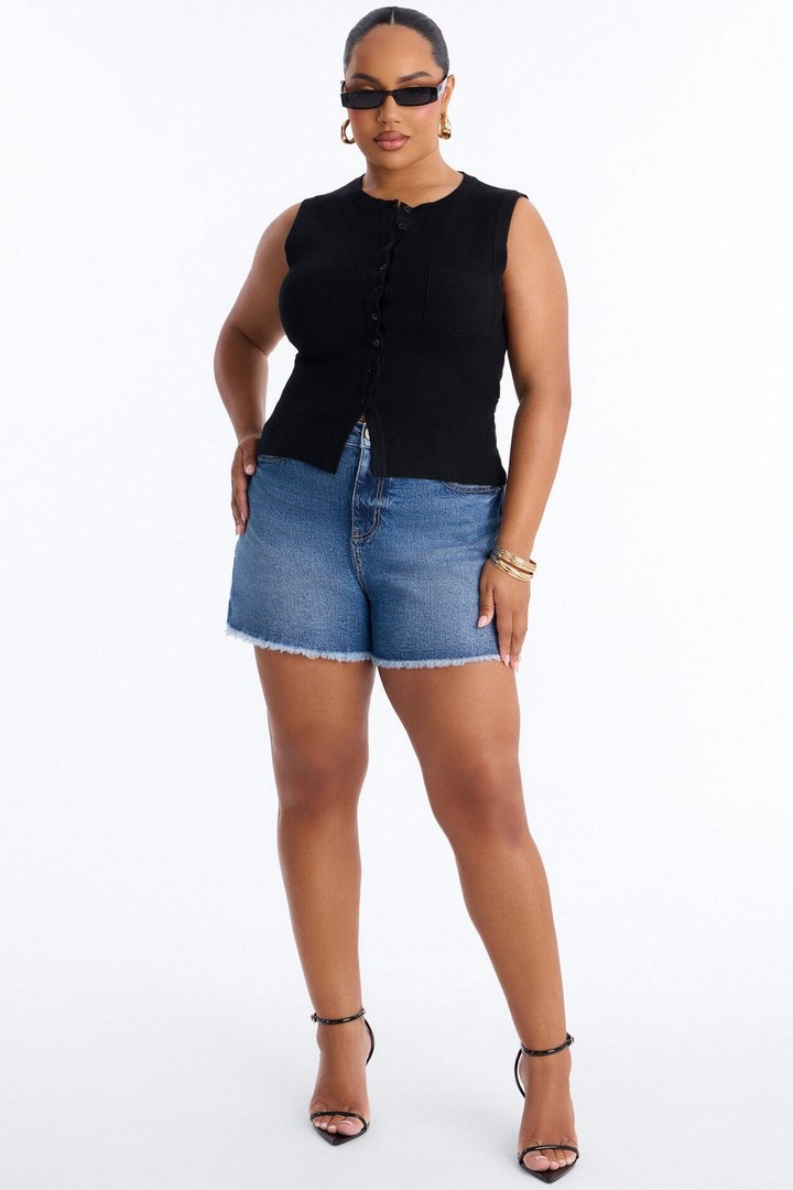 Leona Button Up Sweater Top - Black