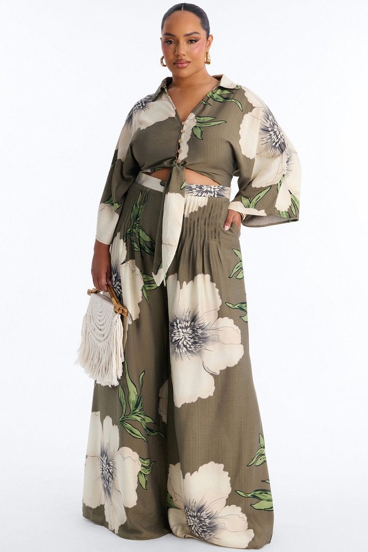 Vacation Vibe Floral Wide Leg Jumpsuit - Green