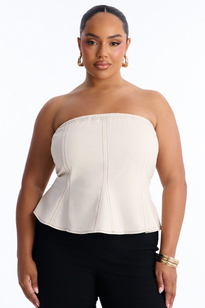 Treat Me Better Peplum Linen Top - Oatmeal