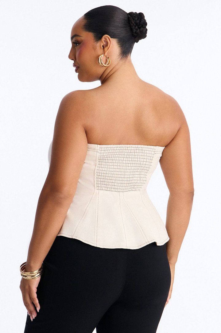 Treat Me Better Peplum Linen Top - Oatmeal