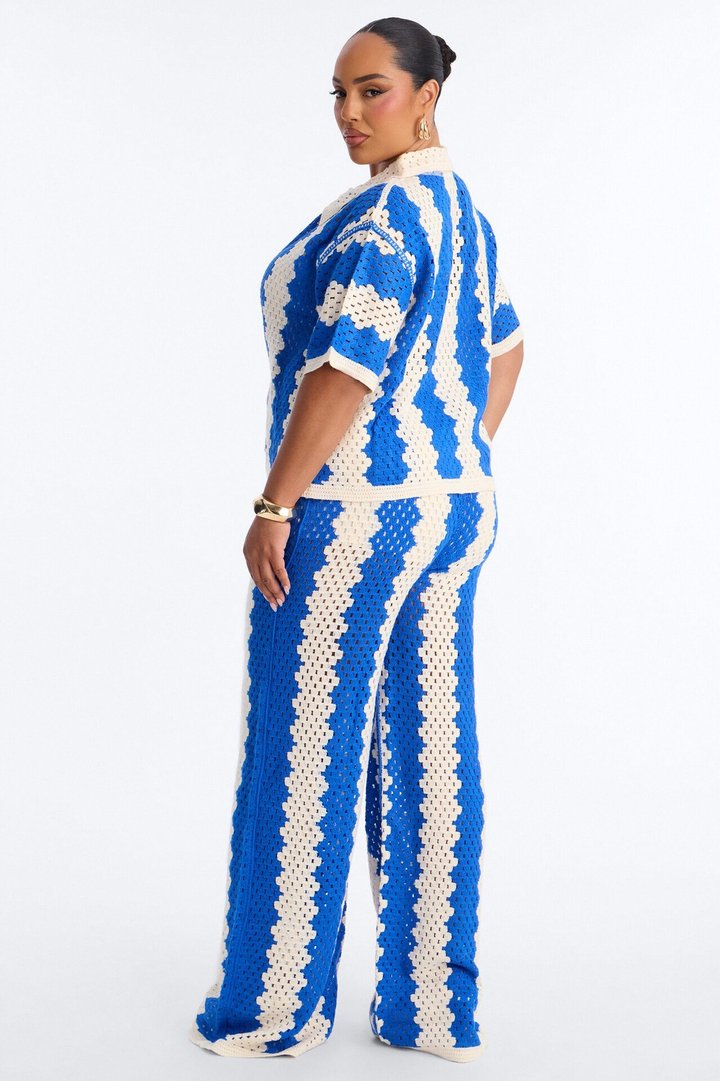 Shoreline Symphony Crochet Pant Set - Blue/combo