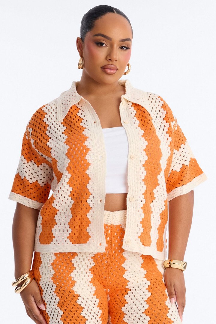Shoreline Symphony Crochet Pant Set - Orange/combo