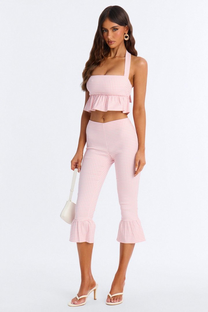 Dorothy Darling Halter Ruffled Gingham Top - Pink