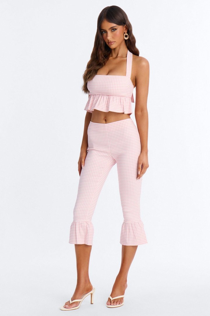 Dorothy Darling Ruffle Trim Gingham Capri - Pink