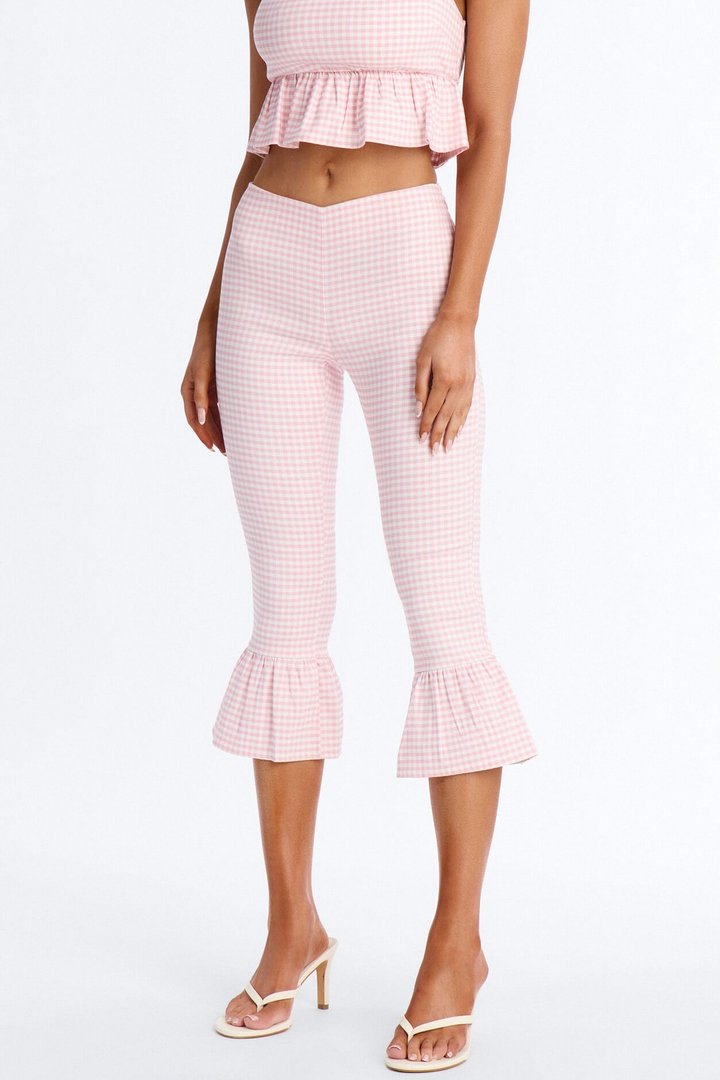 Dorothy Darling Ruffle Trim Gingham Capri - Pink