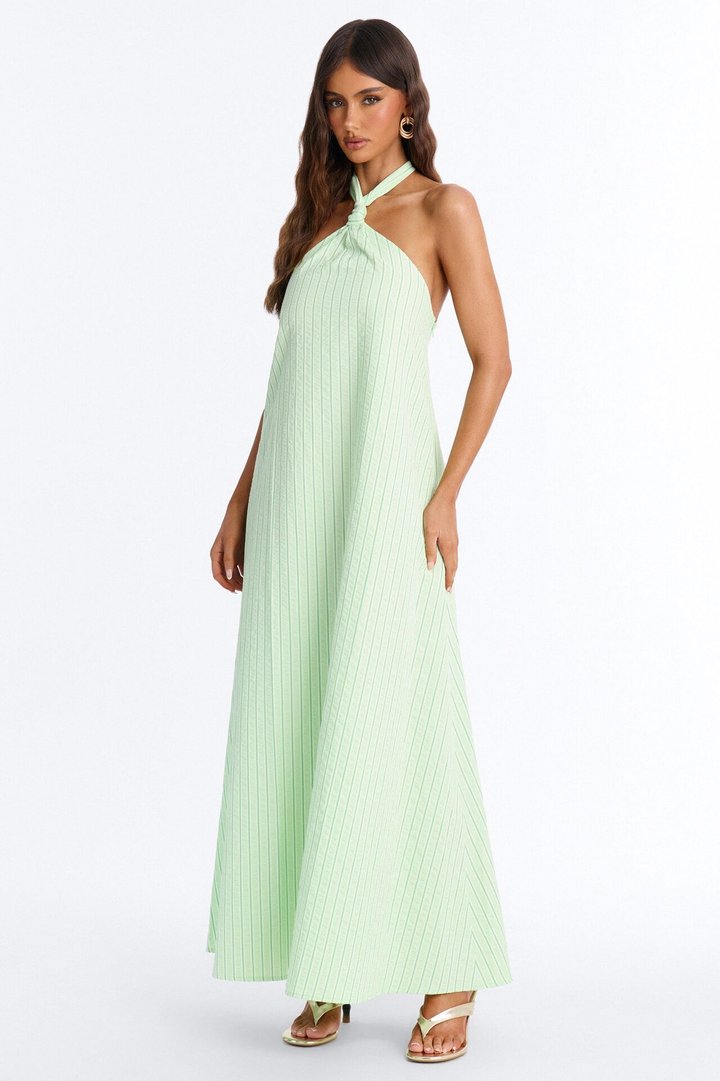 Palm Beach Halter Poplin Maxi Dress - Green