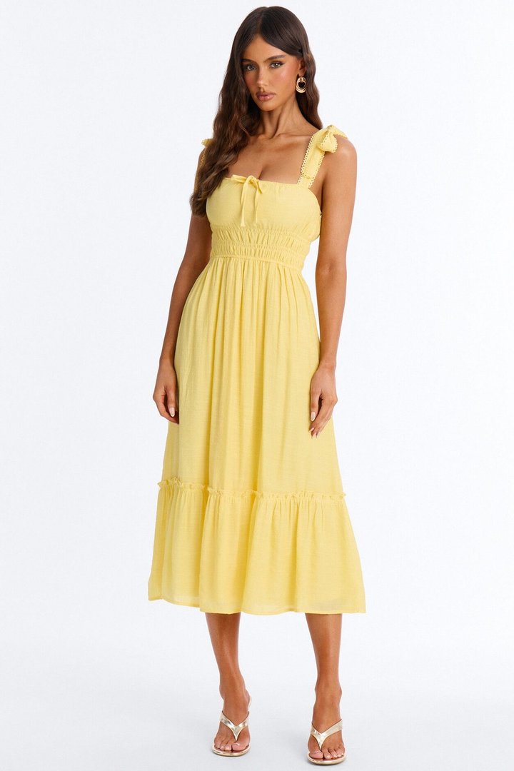 Greta Poplin Midi Dress - Yellow