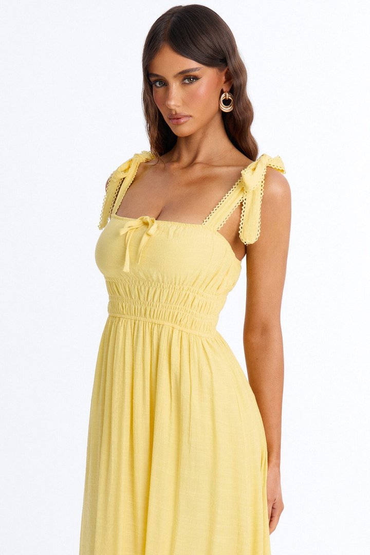 Greta Poplin Midi Dress - Yellow