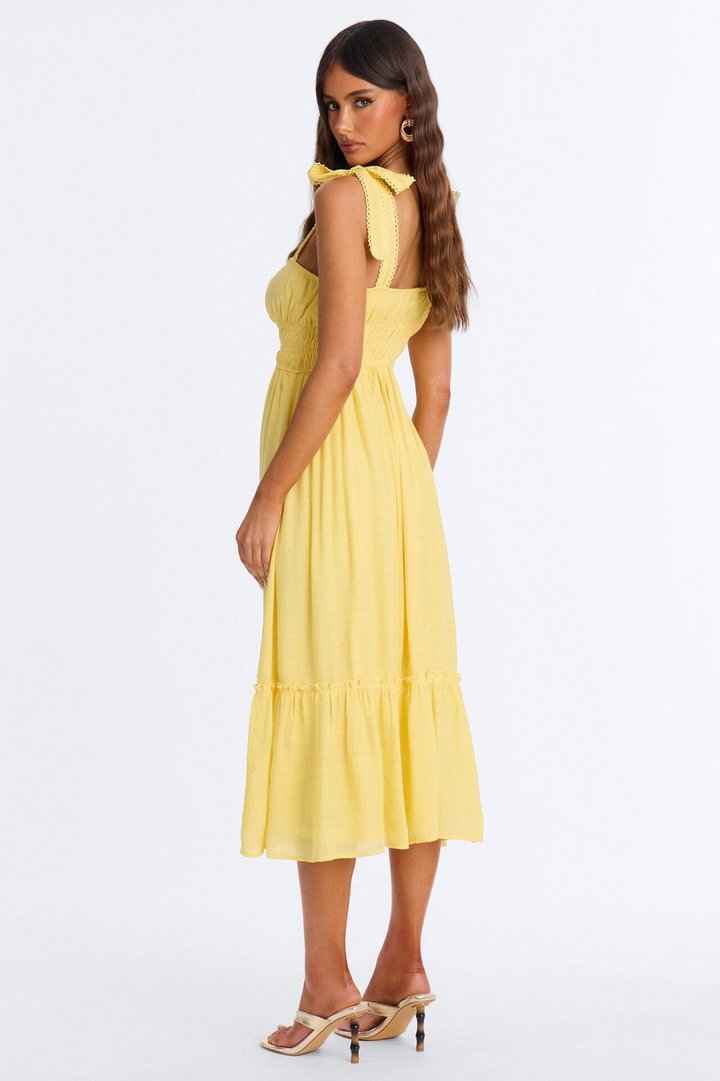 Greta Poplin Midi Dress - Yellow