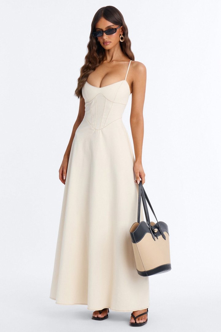 Kamryn Denim Maxi Dress - Cream