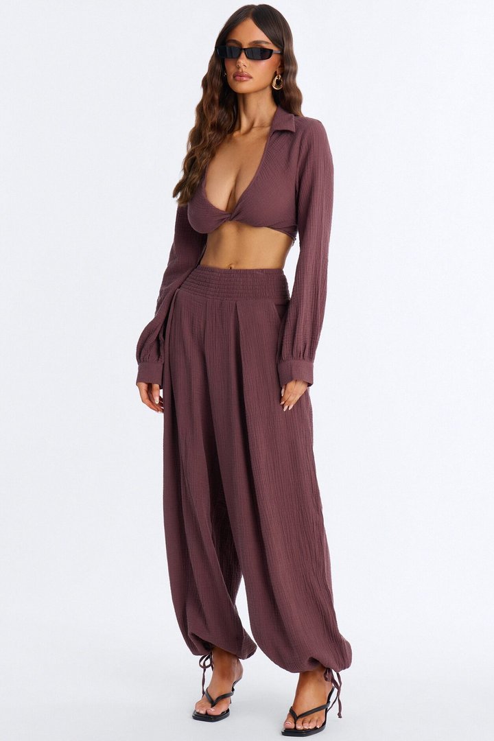 Bianca Gauze Jogger Set - Chocolate