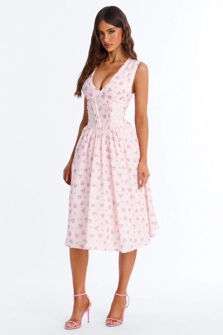 Harlow Floral Midi Dress - Pink