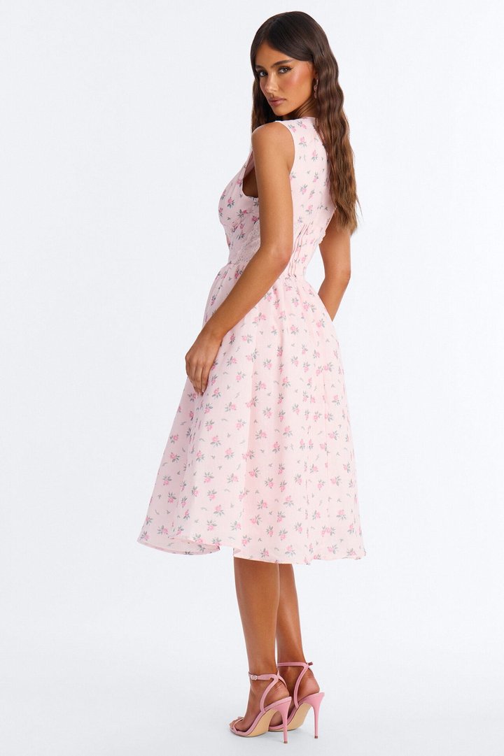 Harlow Floral Midi Dress - Pink