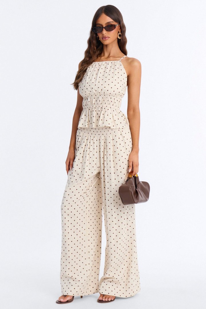 Riley Linen Polka Dot Pant Set - Oatmeal