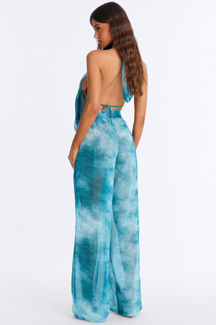 Island Goddess Halter Cut Out Jumpsuit - Teal