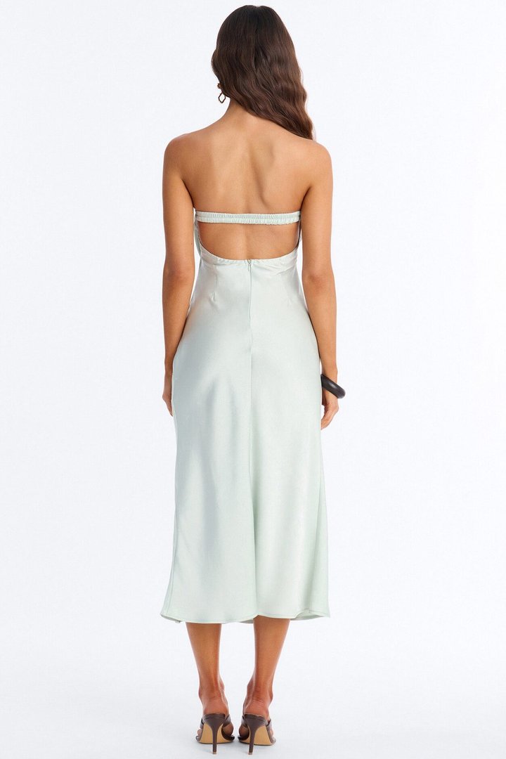 Inna Strapless Satin Midi Dress - Mint