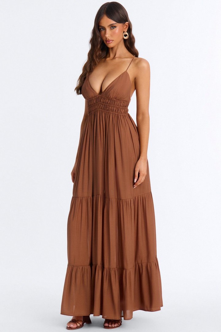 Daily Vibe Backless Maxi Dress - Brown