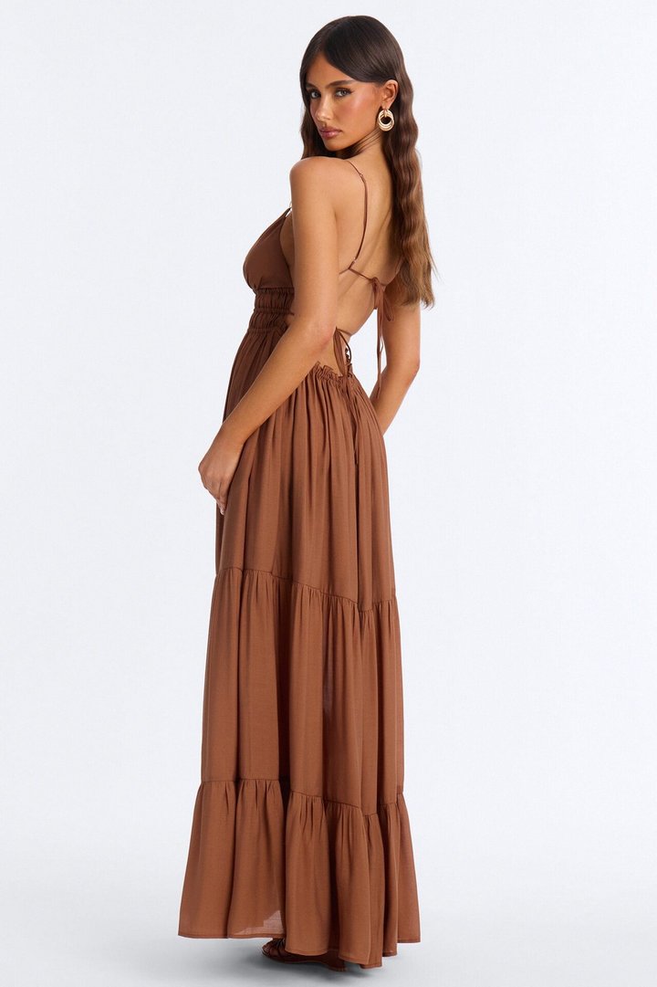 Daily Vibe Backless Maxi Dress - Brown