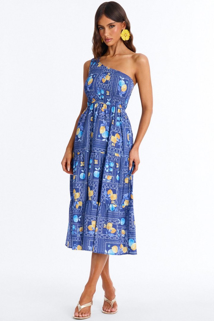 Peachy Keen Print Midi Dress - Blue/combo