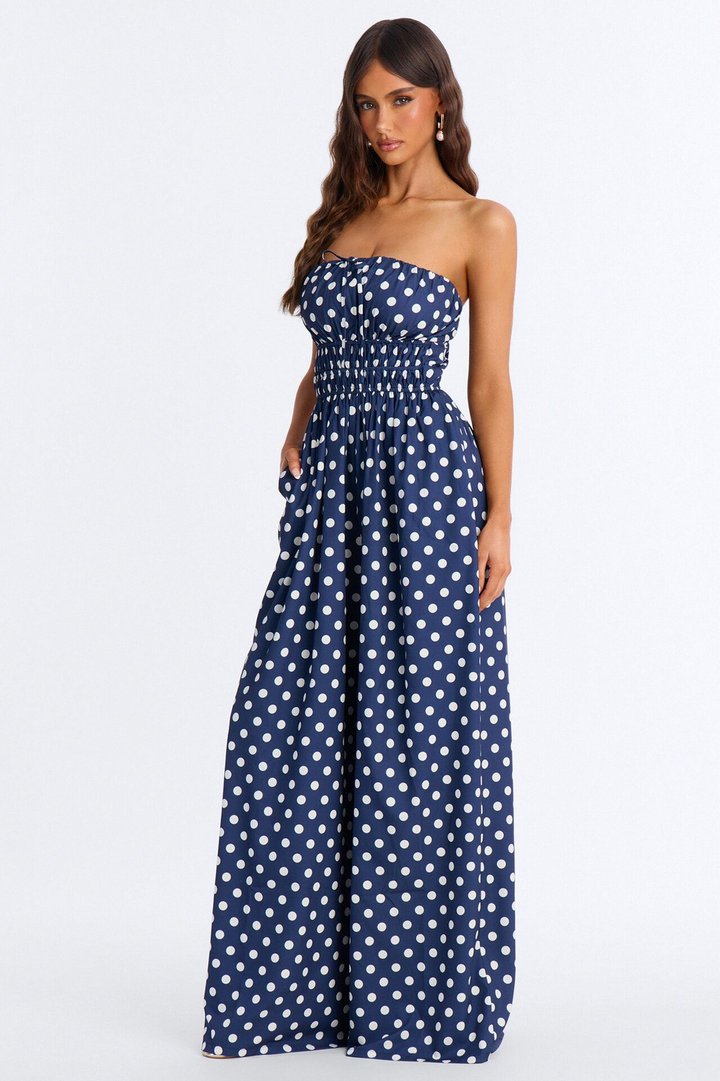 Priscilla Polka Dot Jumpsuit - Navy/combo