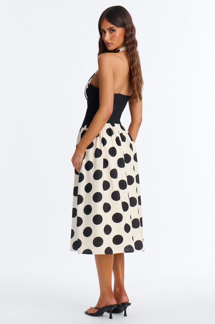 Serafina Polka Dot Midi Dress - Cream/combo