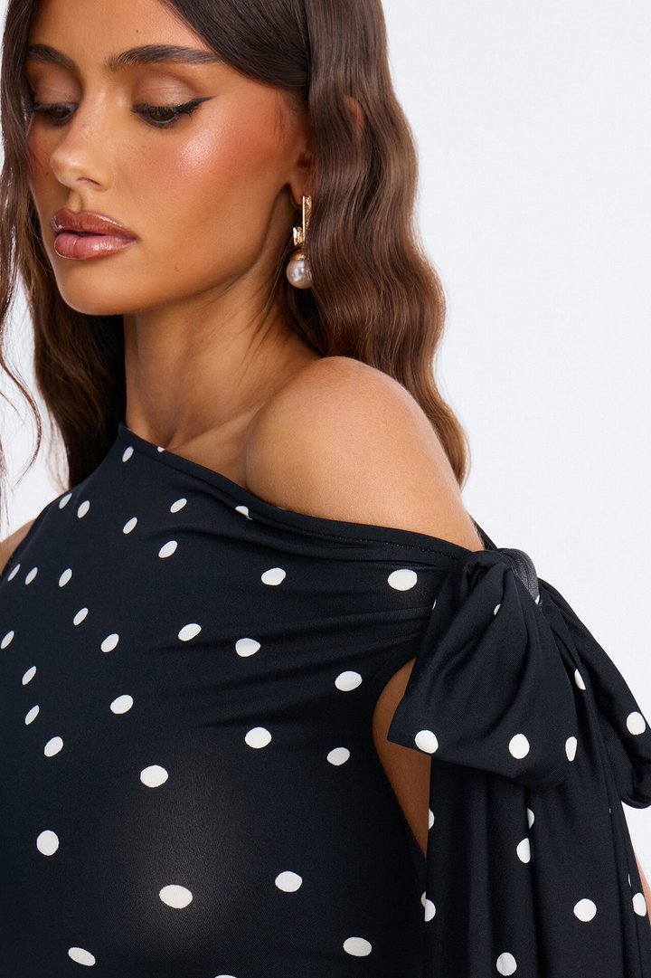 Kamari Off Shoulder Polka Dot Top - Black/combo