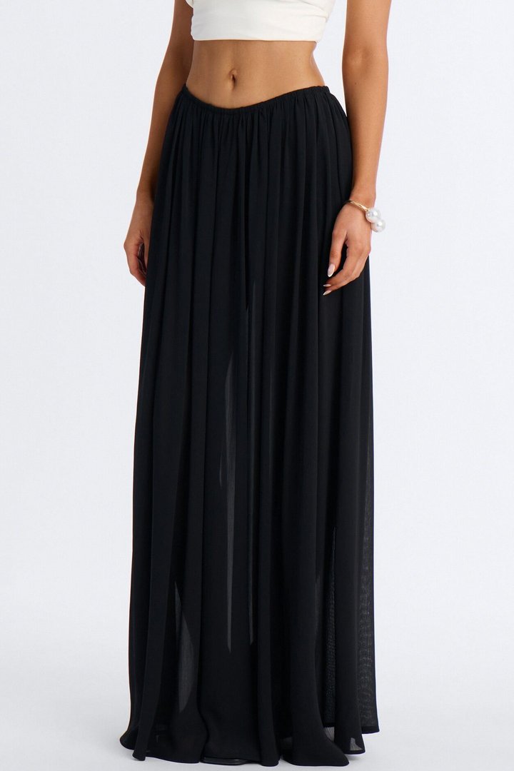 Moonlight Romantic Low Rise Chiffon Maxi Skirt - Black