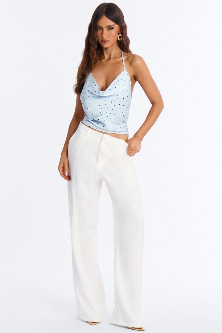 Flirty Plans Polka Dot Satin Halter Top - Blue/combo
