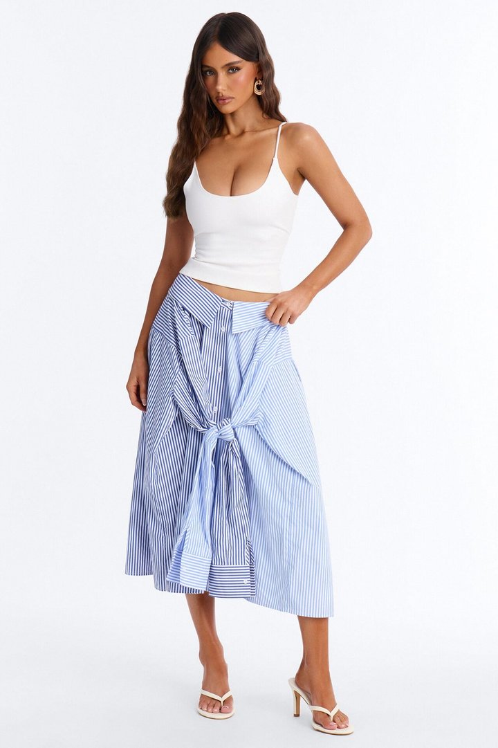 Trend Setter Poplin Striped Maxi Shirt Skirt - Blue/combo