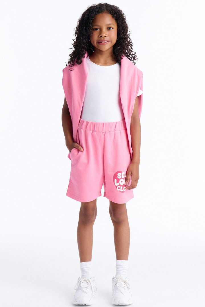 Mini Self Love Club French Terry Short Set - Light Pink