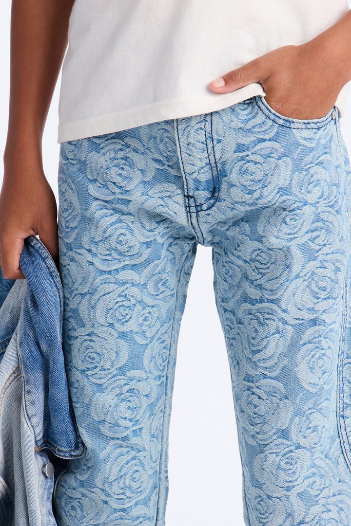 Mini Rolling With It Printed Skinny Jeans - Medium Blue Wash