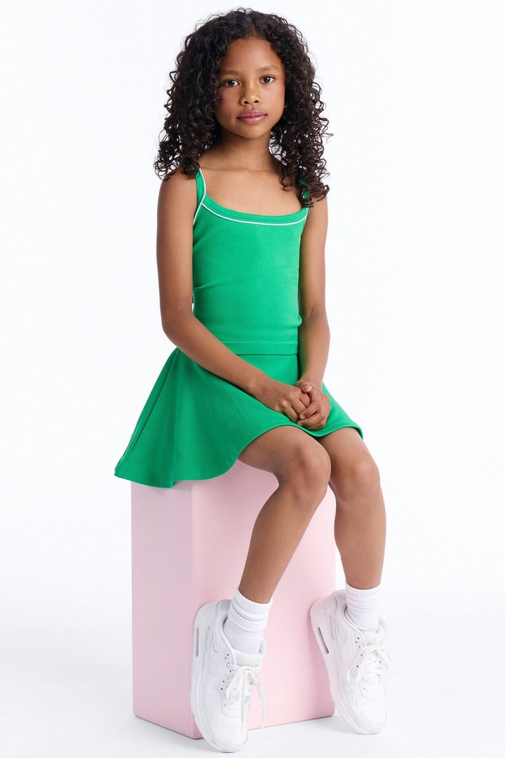 Mini Match The Vibes Ribbed Skirt Set - Kelly Green