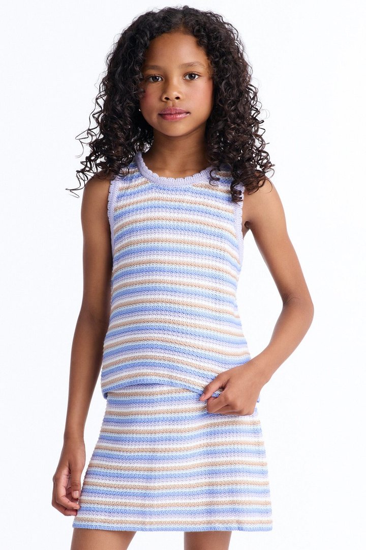 Mini Happy To Be Me Striped Skirt Set - Blue/combo