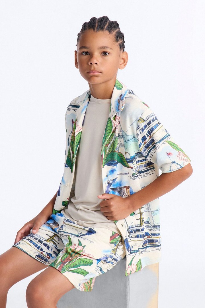 Mini Relaxed Portofino Vista Cuban Collar Button Up Shirt - Multi Color