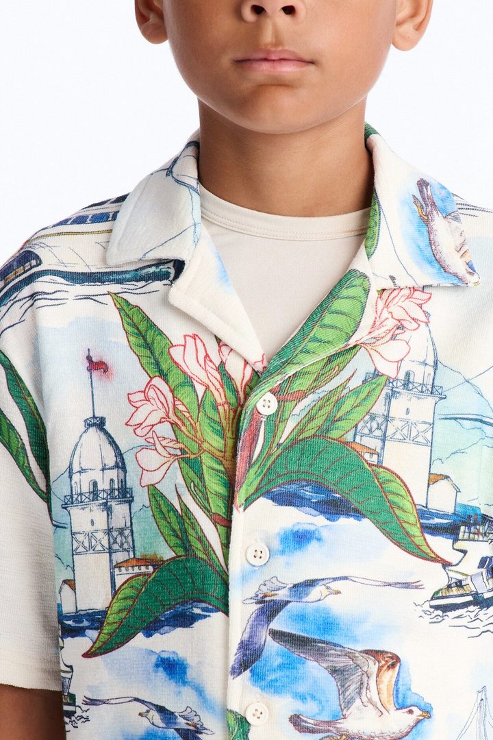 Mini Relaxed Portofino Vista Cuban Collar Button Up Shirt - Multi Color