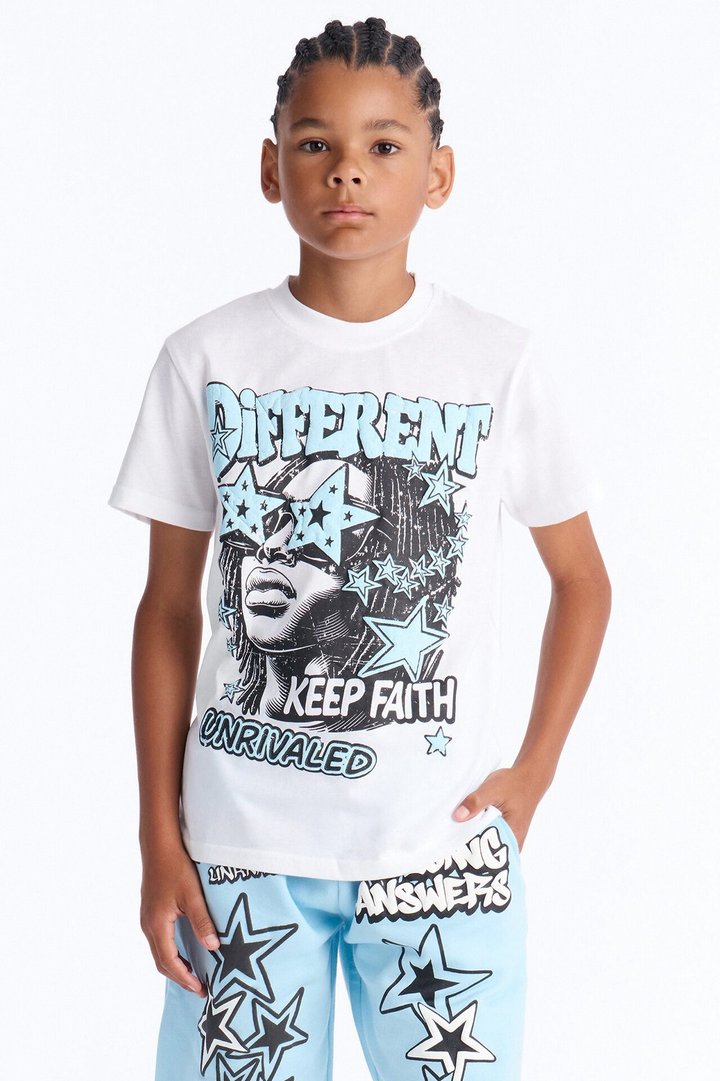 Mini I'm Different Fleece Short Set - White/Blue