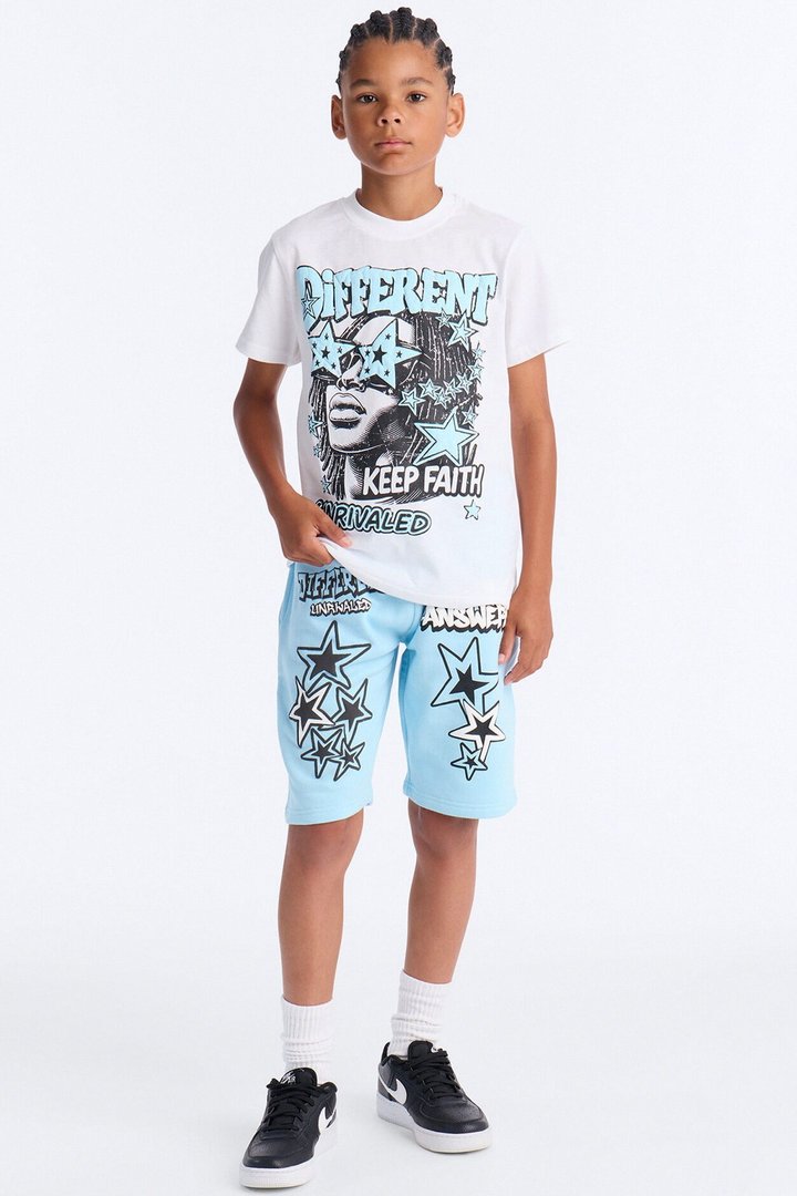 Mini I'm Different Fleece Short Set - White/Blue