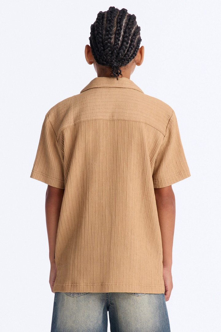Mini Had To Notice Textured Button Down Shirt - Khaki