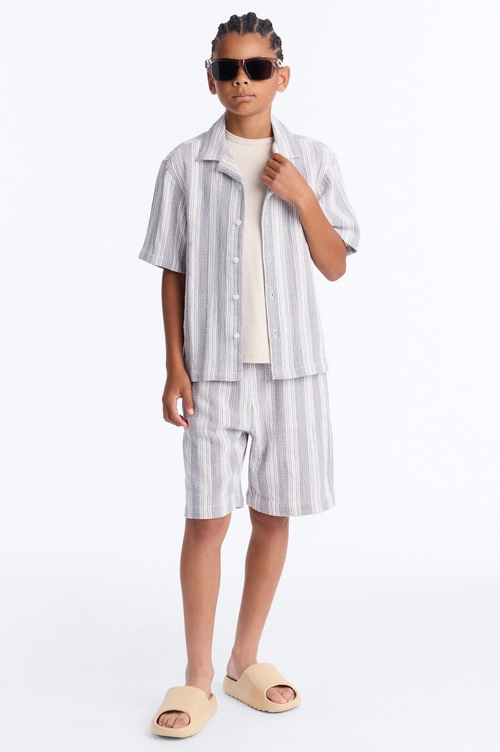 Mini Staying On Top Textured Button Down Shirt - Grey/combo