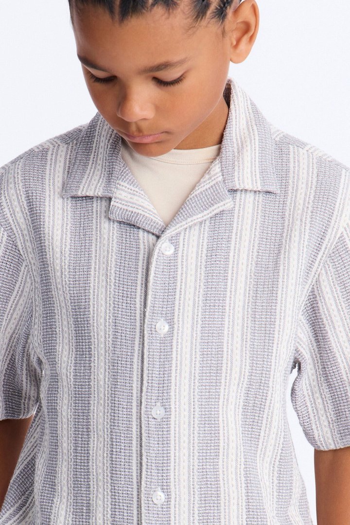 Mini Staying On Top Textured Button Down Shirt - Grey/combo