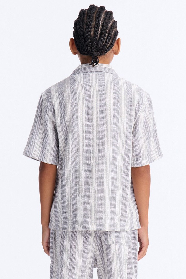 Mini Staying On Top Textured Button Down Shirt - Grey/combo