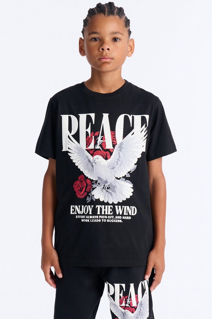 Mini Peace Over Everything Fleece Short Set - Black