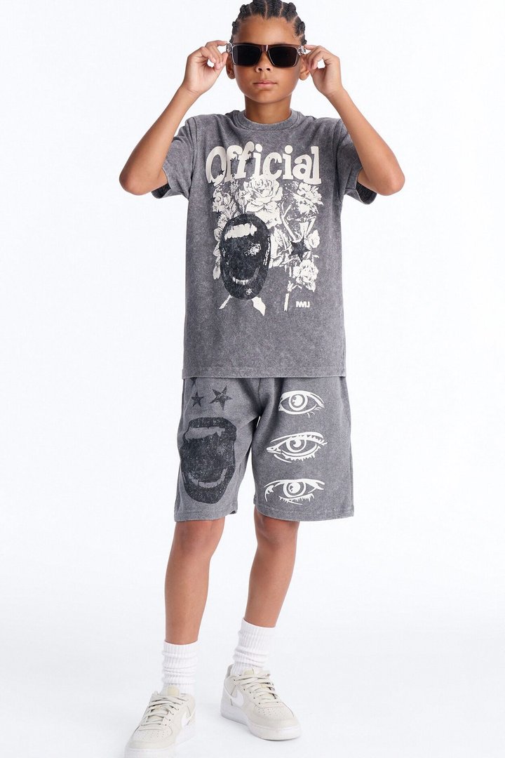 Mini In Your Eyes Fleece Short Set - Grey