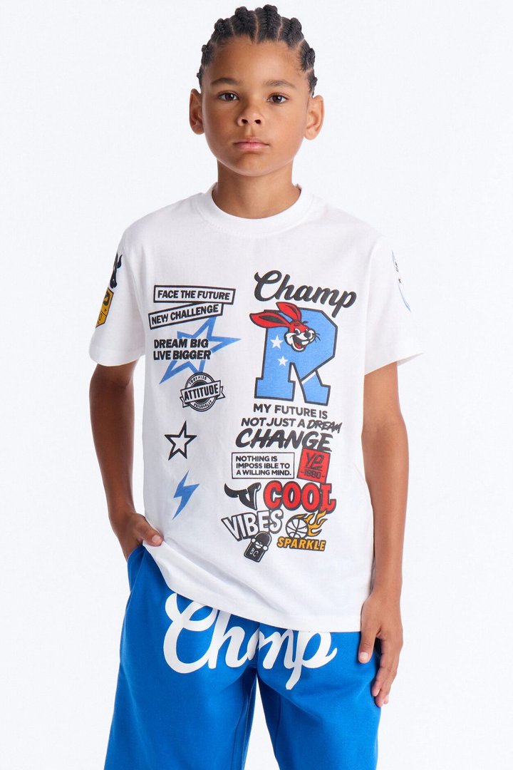 Mini I'm The Champ Fleece Short Set - White/Blue